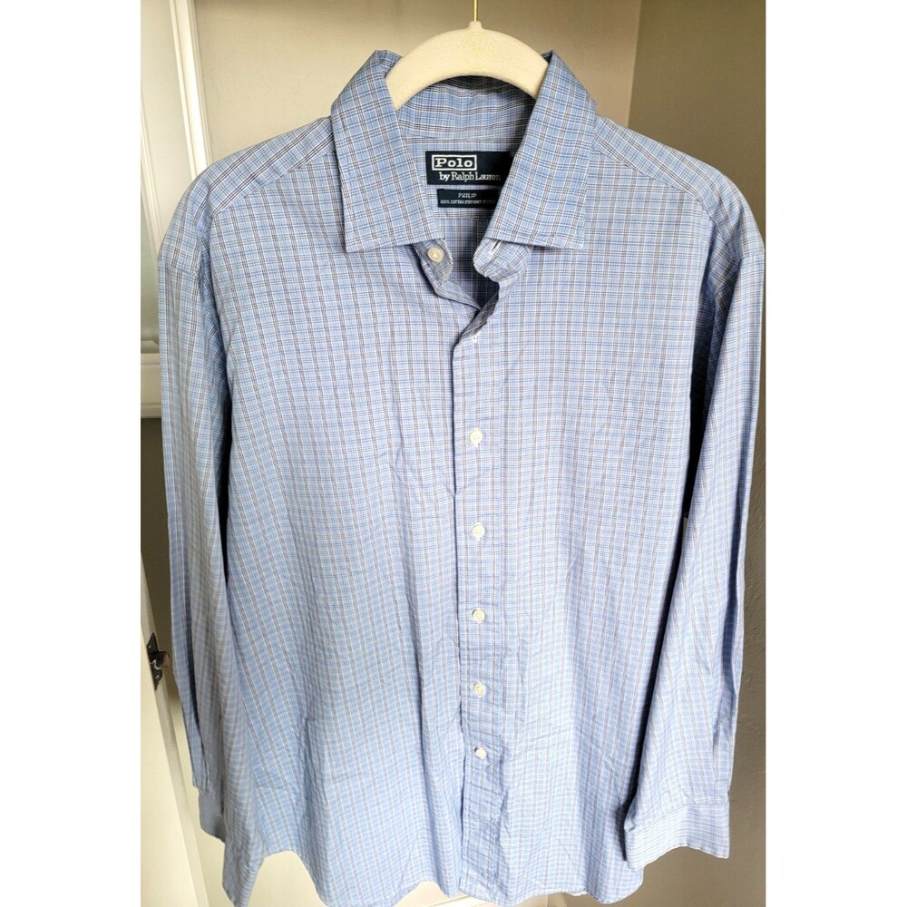 Vintage Polo Ralph Lauren Philip Oxford Shirt Mens Large Blue Plaid Button Front